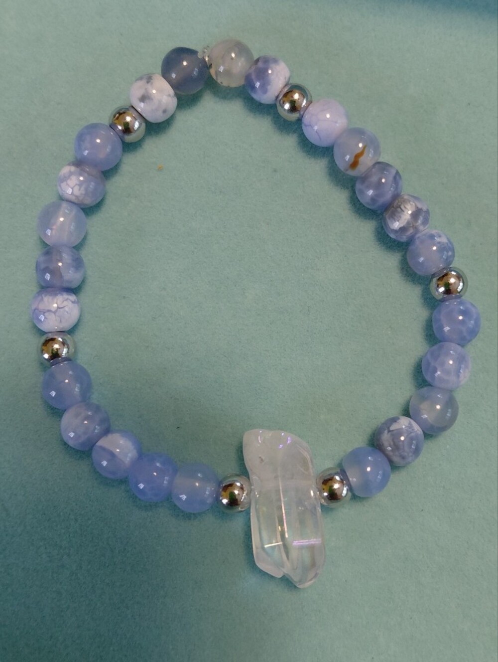 Blue Agate And Aura Quartz Beaded Strech Bracelet